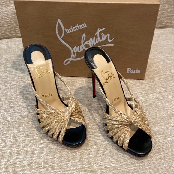 Red Bottom Christian Louboutin Natural and Black Red Bottom heeled Sandler Sz37 - Picture 2 of 9